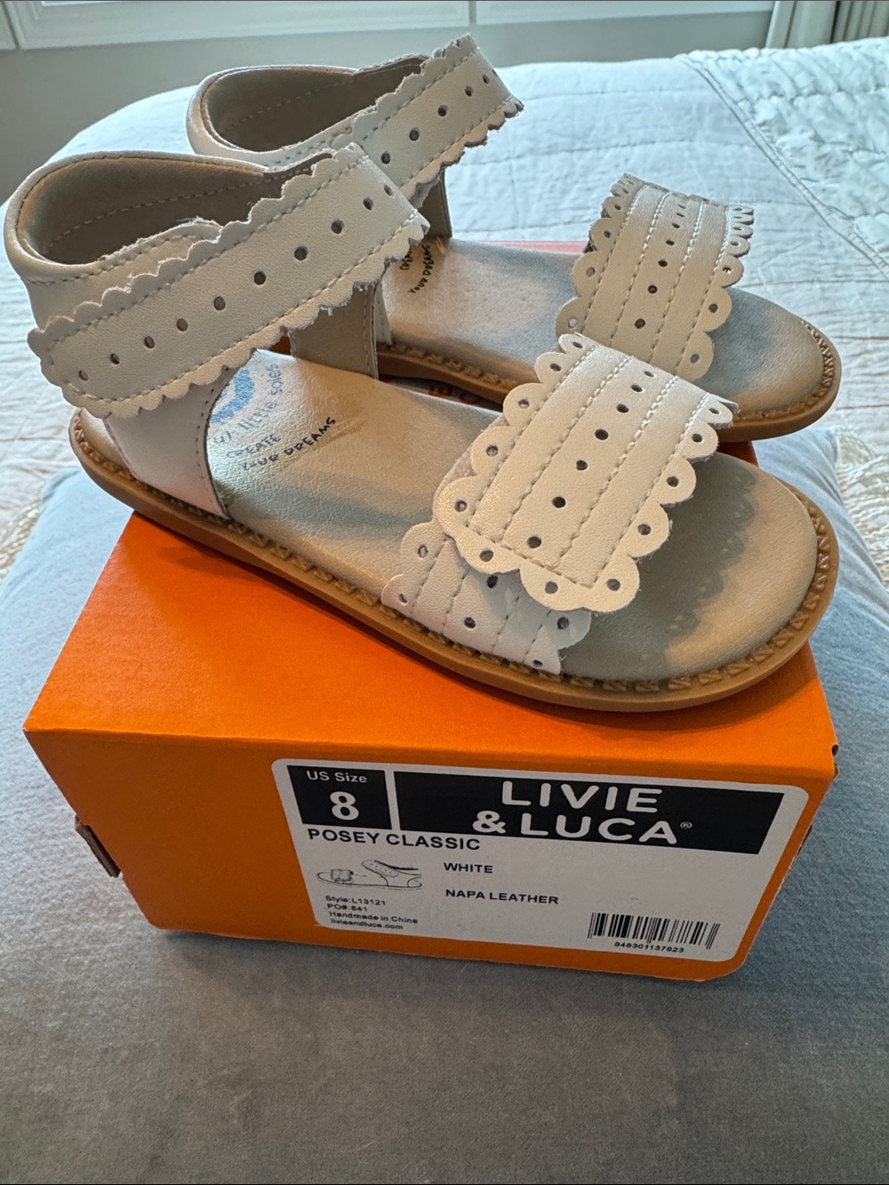Livie & Luca White Scalloped Strap Kids Sandals